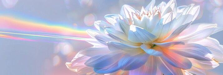 Fototapeta premium White flower with rainbow light streak