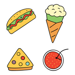 Cartoon Style Fast Food Items Vector Illustration for World Food Day.