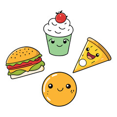 Cartoon Style Fast Food Items Vector Illustration for World Food Day.