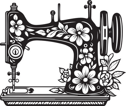 Floral Sewing Machine Silhouette Vector Stylized