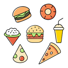 Cartoon Style Fast Food Items Vector Illustration for World Food Day.