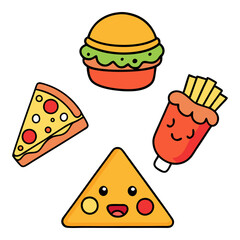 Cartoon Style Fast Food Items Vector Illustration for World Food Day.