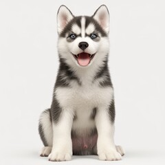 Adorable Husky Puppy Sitting and Smiling