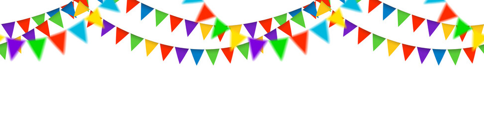Vector decorative colorful decorative hanging garlands with triangle flags seamless pattern.