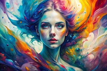 Vibrant abstract artwork featuring swirling colorful acrylics on canvas, with expressive splashes and textures, evoking emotions and modern artistic vision.