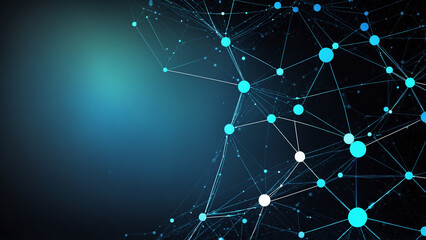 Fototapeta premium Abstract Blue Technology Network Background, Internet Line Illustrations with dots and wavy texture 