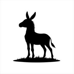 Donkey with grass silhouette on white background. Donkey icon sign illustration design.
