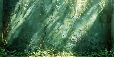 "Soft Green Undertones Enhance a Plain Wall with an Elegant 3D Effect, Highlighted by the Play of Light and Texture in an HD Camera Shot"