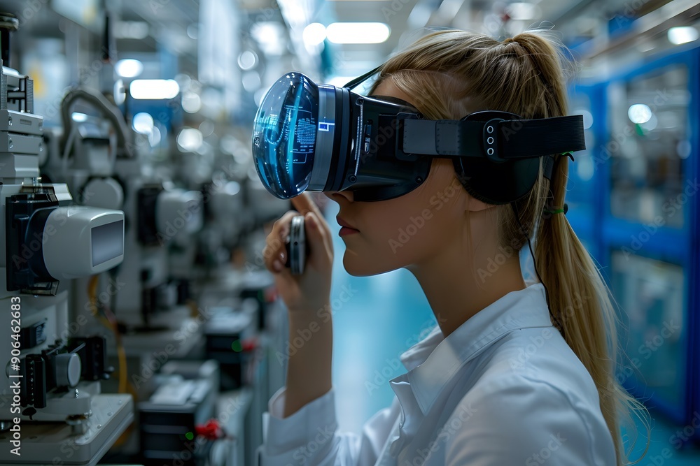 Poster exploring virtual realities: a scientist engaged in advanced technology