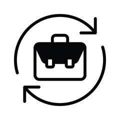 A suitcase with double arrows represents a business replacement icon