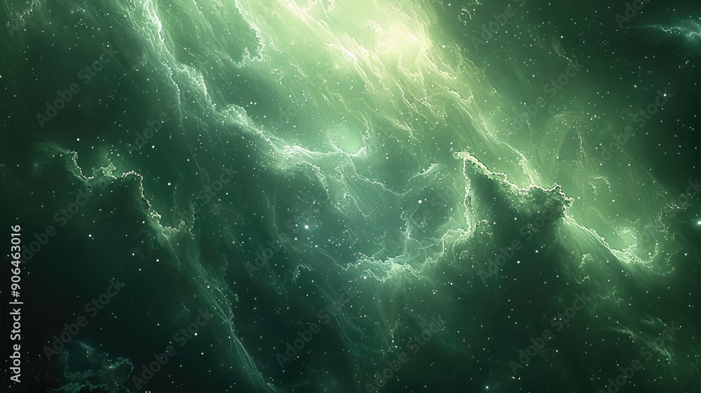 Poster cosmic galaxy green background. concept of space, nebula and cosmic. generative ai.