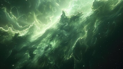 Fototapeta premium Cosmic galaxy green background. Concept of space, nebula and cosmic. Generative AI.