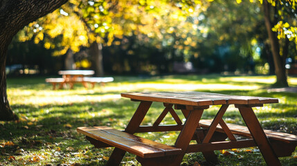 Outdoor picnic tables represent communal gathering, leisure, and connection with nature, symbolizing shared experiences and moments of relaxation in scenic environments.