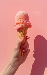 Ice cream popsicle. Ice cream on bright vibrant color pastel solid background. Color frozen fruit popsicle. Homemade ice lolly, popsicle. Summer ice cream minimal fashion idea. Realistic photo