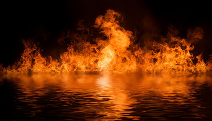 Fototapeta premium Fiery blaze reflects in a calm body of water