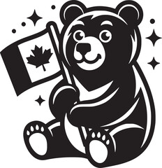 Bear Canada Flag Cartoon Stylized Silhouette Vector