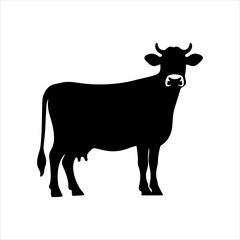 Side view cow silhouette on white background. Cow icon vector sign illustration design.