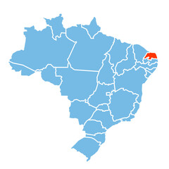 Obraz premium Rio Grande Do Norte State of Brazil map prominent in orange color