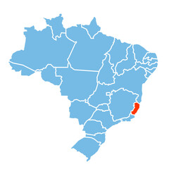 Espirito Santo State of Brazil map prominent in orange color