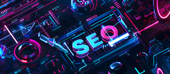 Fototapeta premium an isometric illustration with the letters SEO, illustrating the concept of Search Engine Optimization design