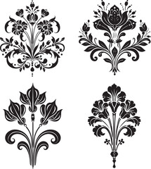Art Nouveau Floral Silhouette Vector Set