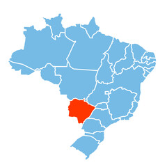 Mato Grosso Da sul State of Brazil map prominent in orange color