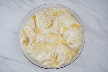 Greek Pie with Spinach and salmon in fillo dough before backing.