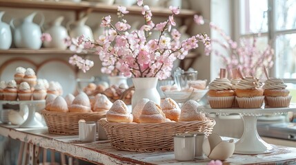 The design is themed Easter, the atmosphere is beautiful and the food is delicious. Generative AI.