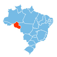 Rondonia State of Brazil map prominent in orange color