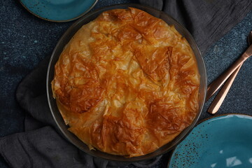 Greek Pie  with Spinach and salmon in fillo dough
