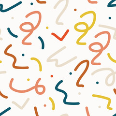Line doodle seamless pattern with colorful design. Minimalist style art background for children.