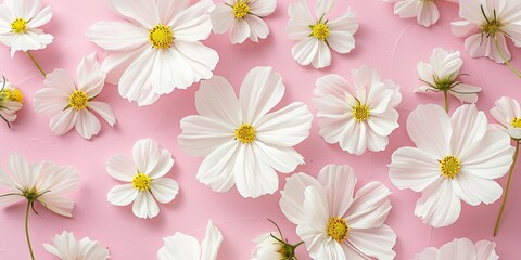 Fototapeta premium Gentle White Daisy Flowers on Soft Pink Background