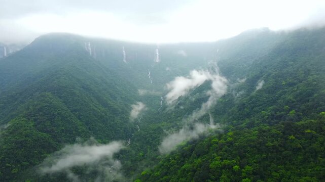 Aerial view of meghalaya cherrapunji-mawsynram reserve forest in India. the beautiful mountain of east khasi hills in meghalaya India.