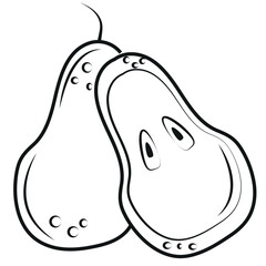 sketch logo of a fruit, namely a whole pear and a piece of pear in an abstract style, vector