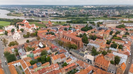 Obraz premium Aerial view of Kaunas Cathedral Basilica in Kaunas Old Town, Lithuania