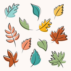 Obraz premium Set of autumn leaves in doodle style