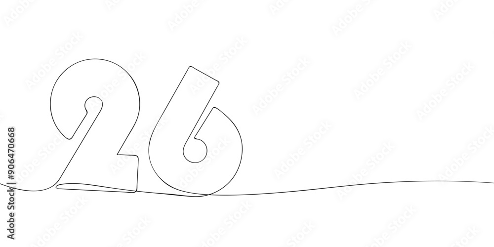 Poster a single line drawing of a twenty six symbol. continuous line twenty sixth number icon. one line ico