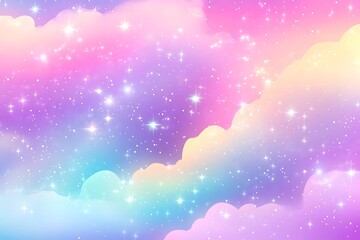 Fototapeta premium Dreamy background in pastel colors with glittering stars and colorful clouds