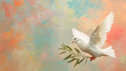 Obraz premium White Dove Olive Leaf Peace Pastel Background