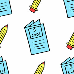 Abstract vector pattern with school supplies for Back to school. Hand drawn doodle. 
