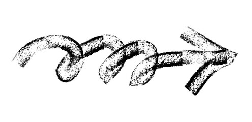 Hand drawn simple arrow drawn with wax crayon, chalk or charcoal. Uneven dry texture for underlining highlighting. Pencil drawn lines, strikethrough, grungy vector isolated on white