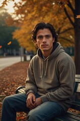 Obraz premium Portrait of a young man with dark brown hair and blue eyes