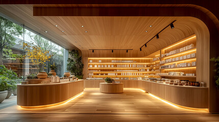 Drugstore with counter and many shelf interior design mockup modern japanese style