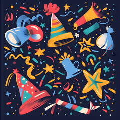 2D illustrated New Year card in a cute graphic style