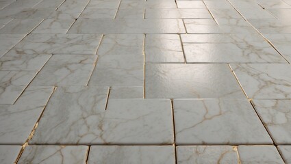 Marble tiled floor with natural streaks and golden veins