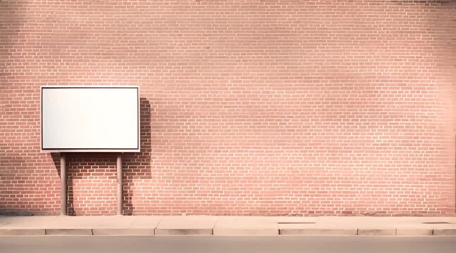 Brick Wall with Blank White Billboard for Advertisement Mockup
