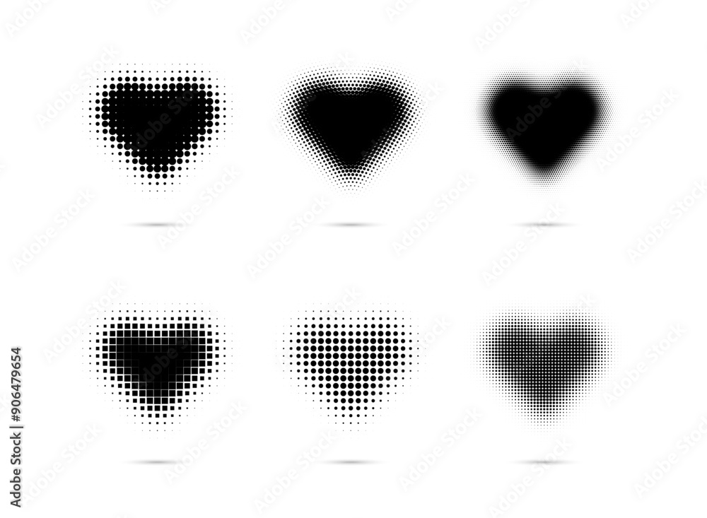 Poster set of halftone heart shapes design elements