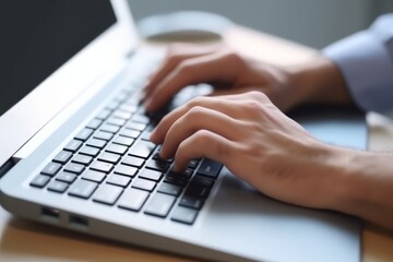 Hands Typing on Laptop Keyboard Close-up