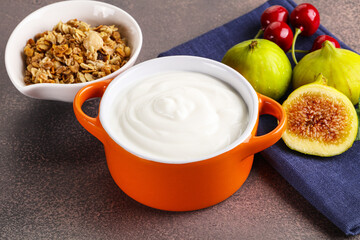 Traditional homemade Greek yoghurt with granola