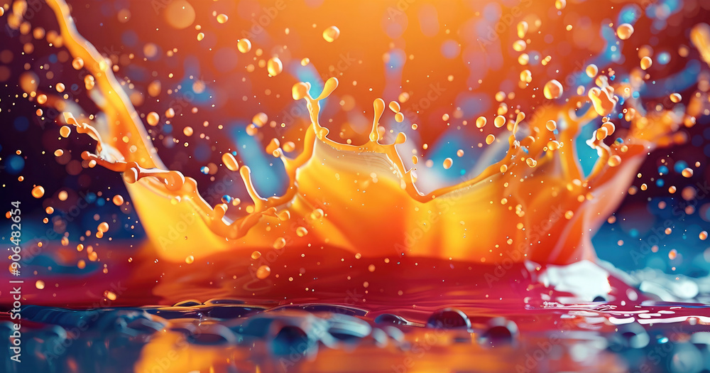 Aufkleber Energetic paint explosion with vibrant splashes and drops, forming a dynamic abstract background in 3D. Generative AI.